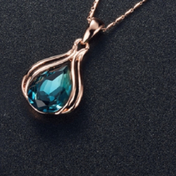 NEW RARE Ocean Blue Rose Gold Necklace & Earring Set Exquisite Unique Elegant - Picture 4 of 8